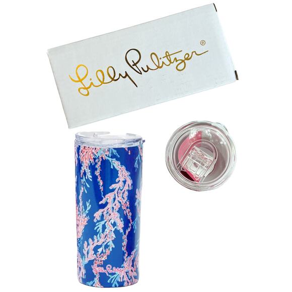 Lilly Pulitzer NWB Skinny Tumbler in Borealis Blue Swim On Over Resort Preppy - Picture 1 of 4